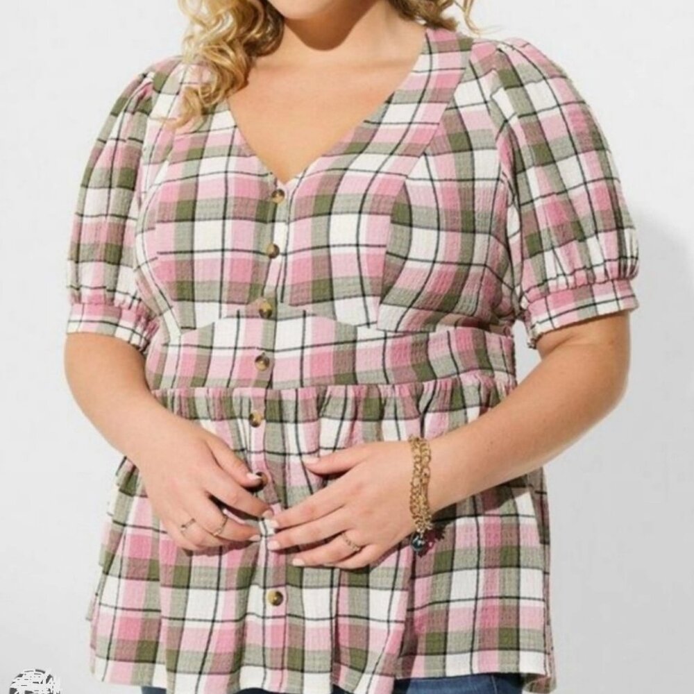 Torrid Babydoll Crinkle Flannel Gauze Button‎ Up Empire Waist Cottage Country 3X